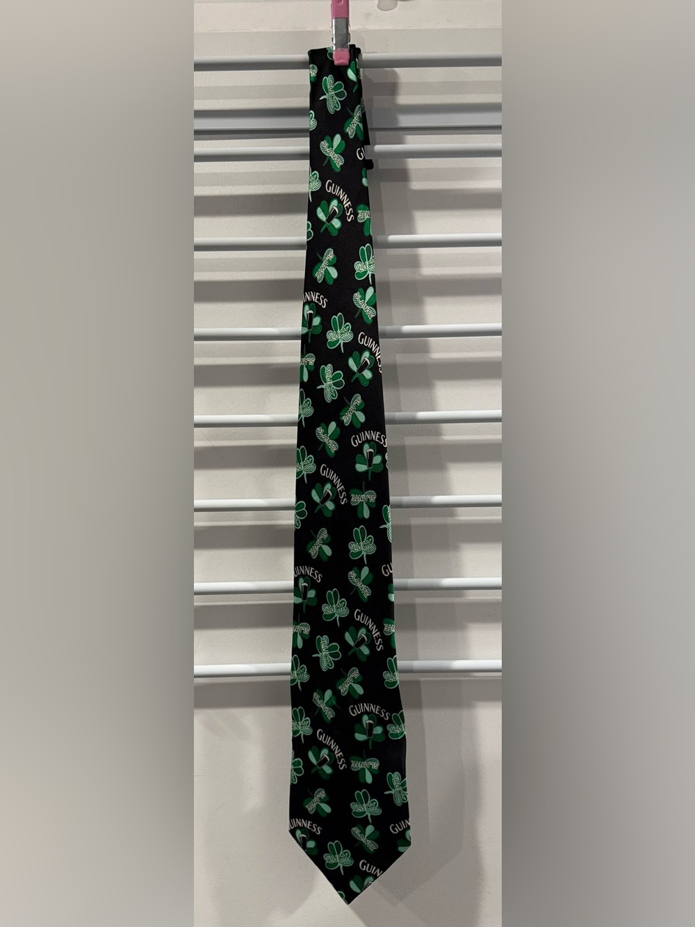 Guinness Black Tie with Green Shamrock Pattern